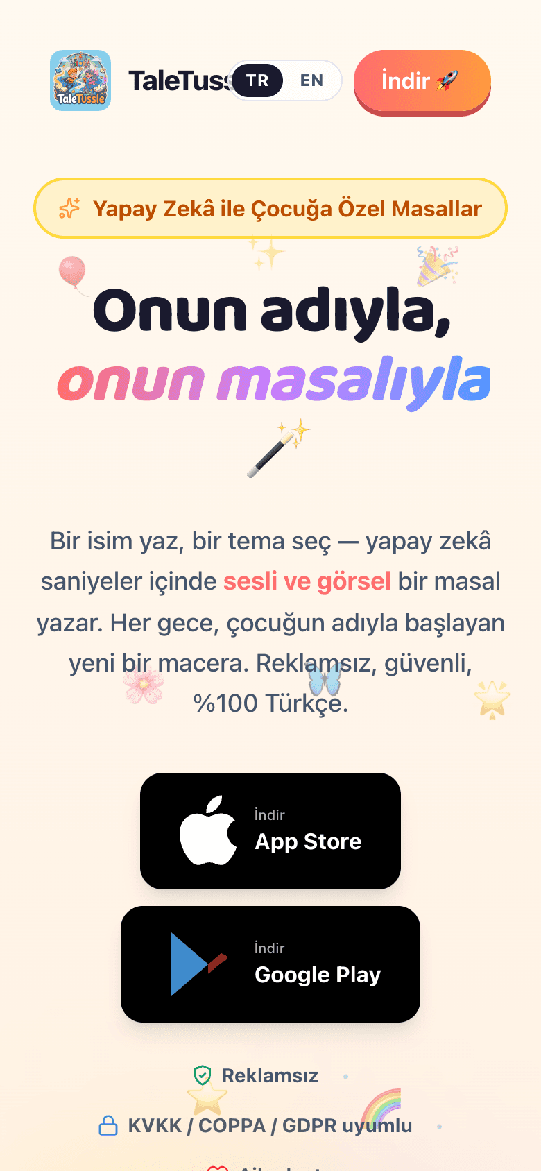 TaleTussle ana sayfası, mobil görünüm