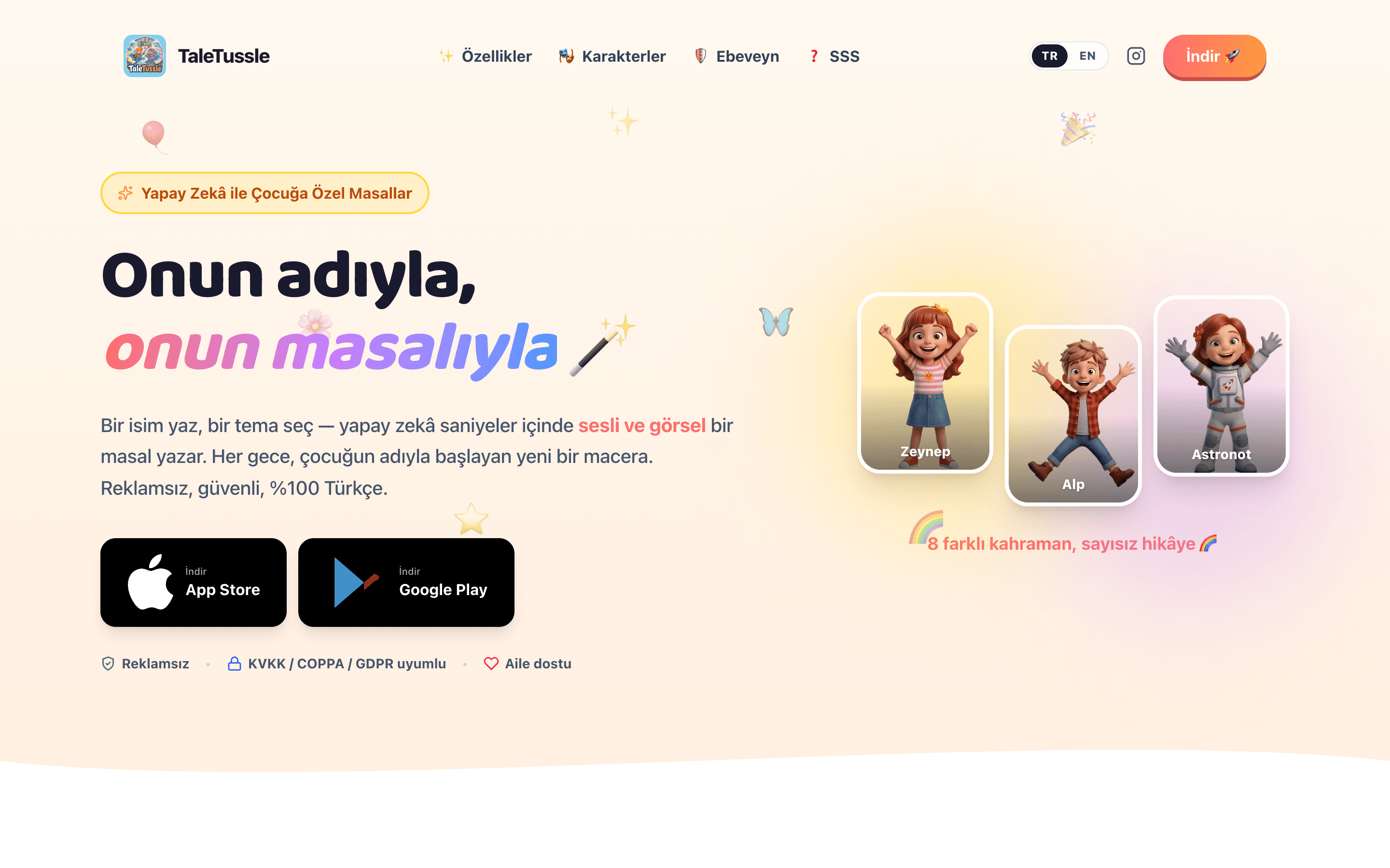 TaleTussle ana sayfası, masaüstü görünüm